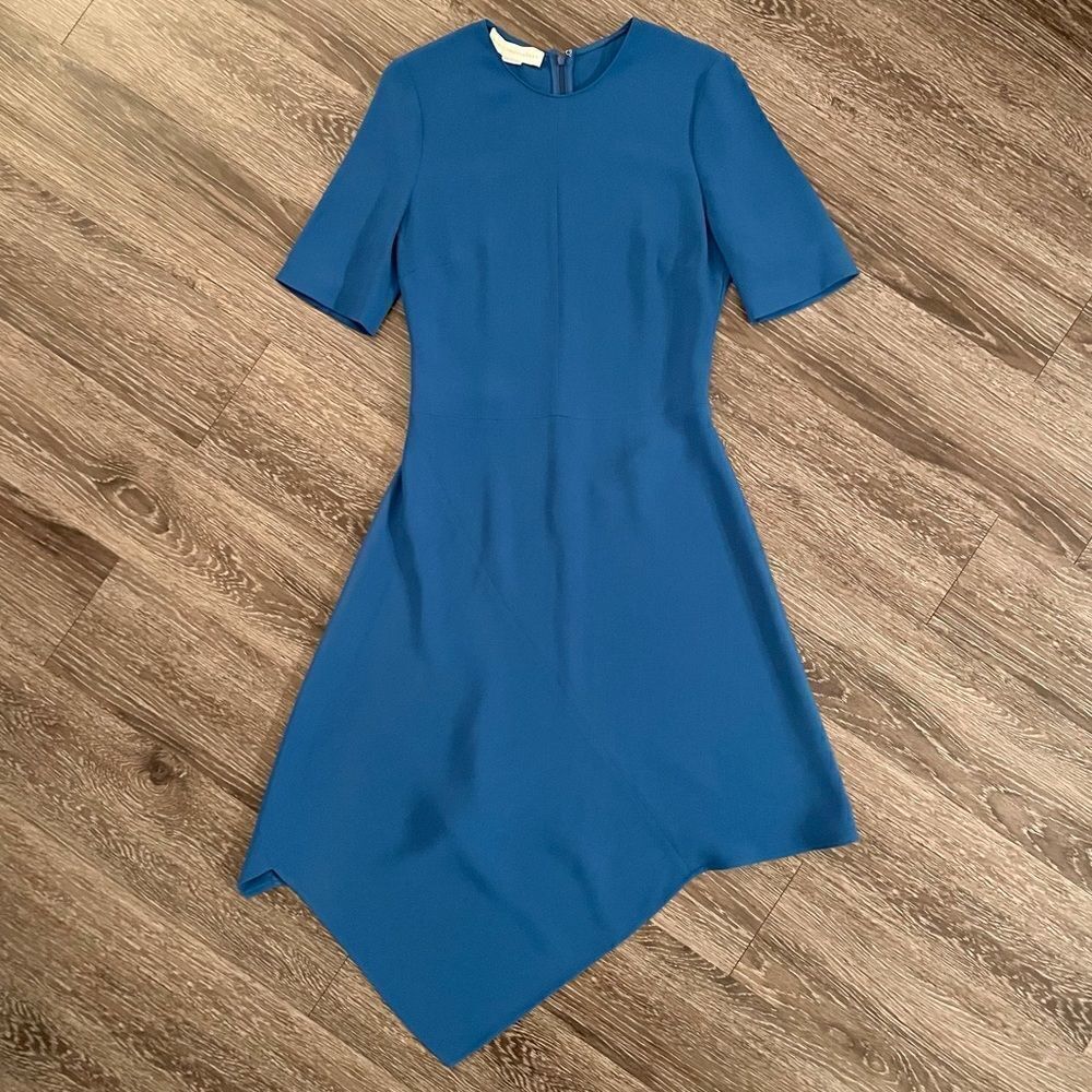 stella mccartney blue handkerchief hem blue dress